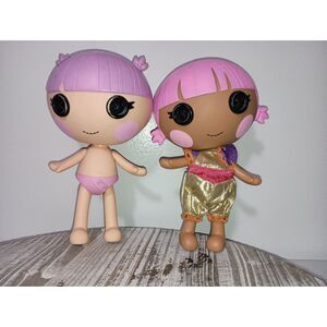 LALALOOPSY Littlest Dolls, Button Eyes, Pink and Purple Plastic Hair (2 Dolls)